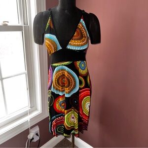 Colorful Geometric Midi Dress with a Retro Feel | S/M